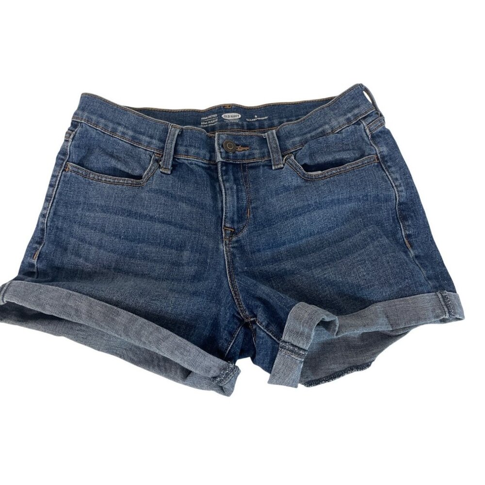 Old Navy Womens Semi-Fitted Stretch Denim Cuffed Shorts Size 4 Blue